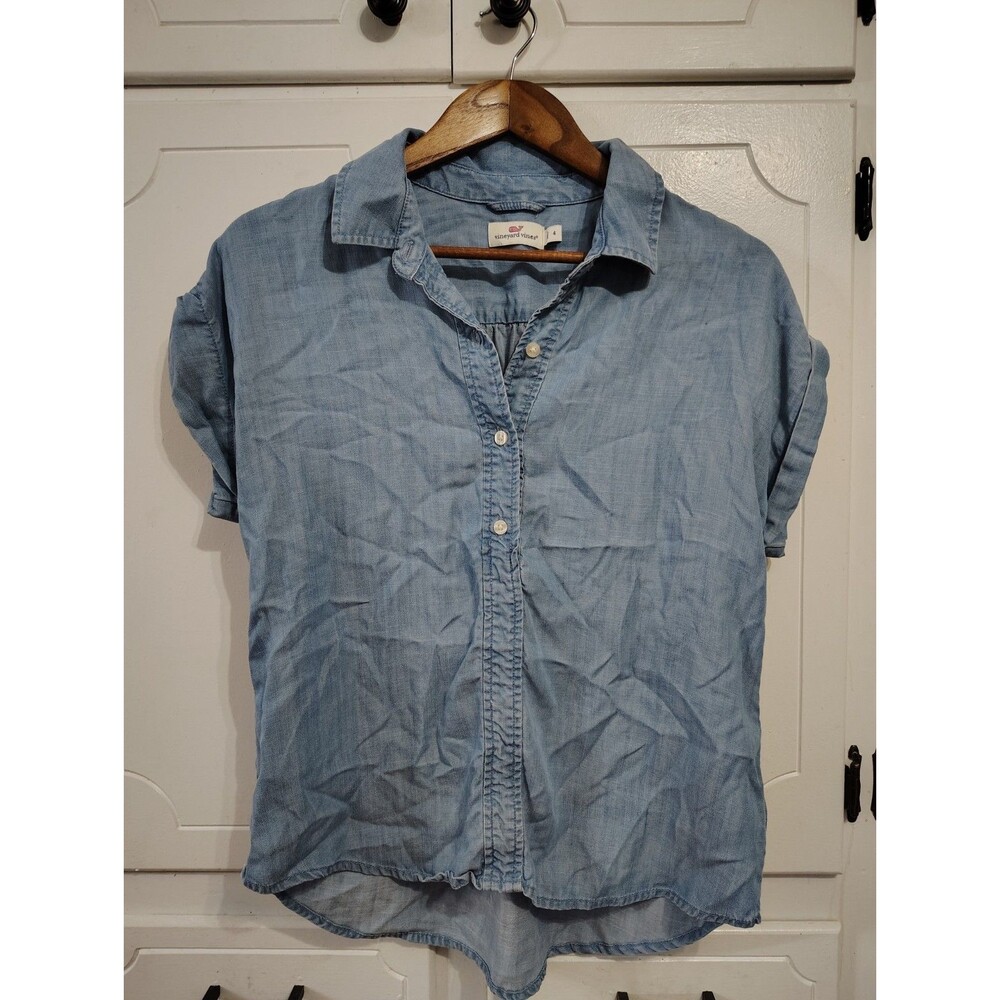vineyard vines Womens Short Sleeve Denim Style Shirt Size 4 Light Wash